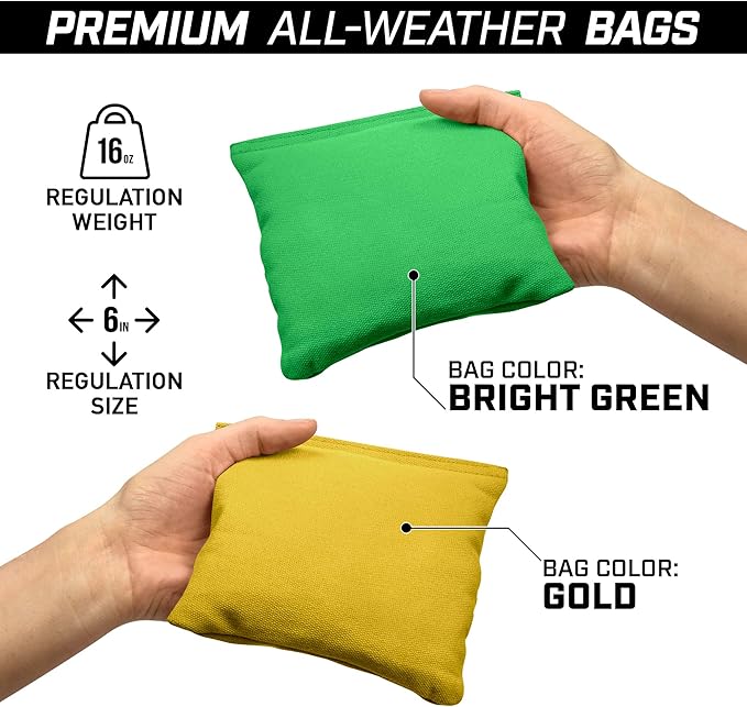 GoSports 4 ft x 2 ft Commercial Grade Cornhole Boards Set - Natural Wood Cornhole Boards, Choose from Different Bean Bag Color Combinations - Gold & Bright Green