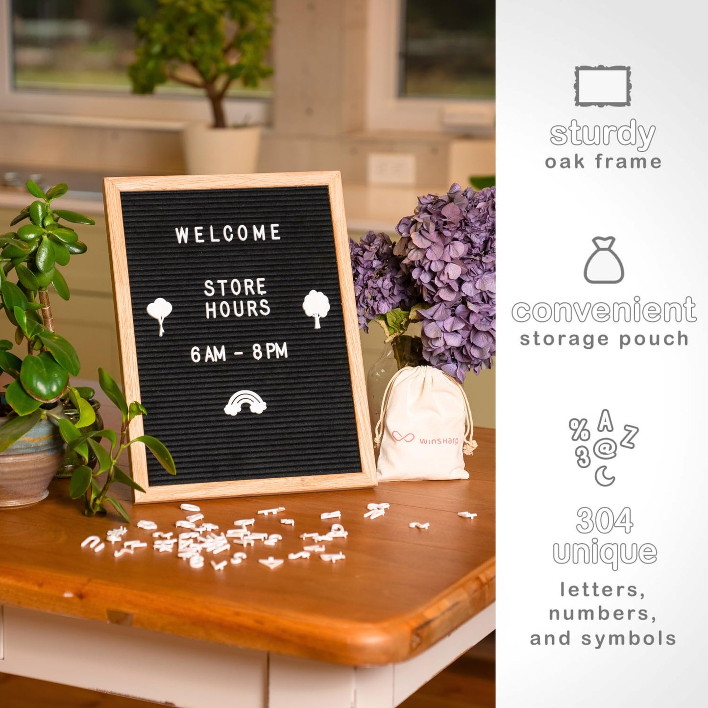 Black Felt Letter Board | Classy Dark Stained Wooden Frame with White Letters | Premium Changeable Sign Boards for Home Decor Motivational Quotes Baby Announcement Price List Message Letterboard With
