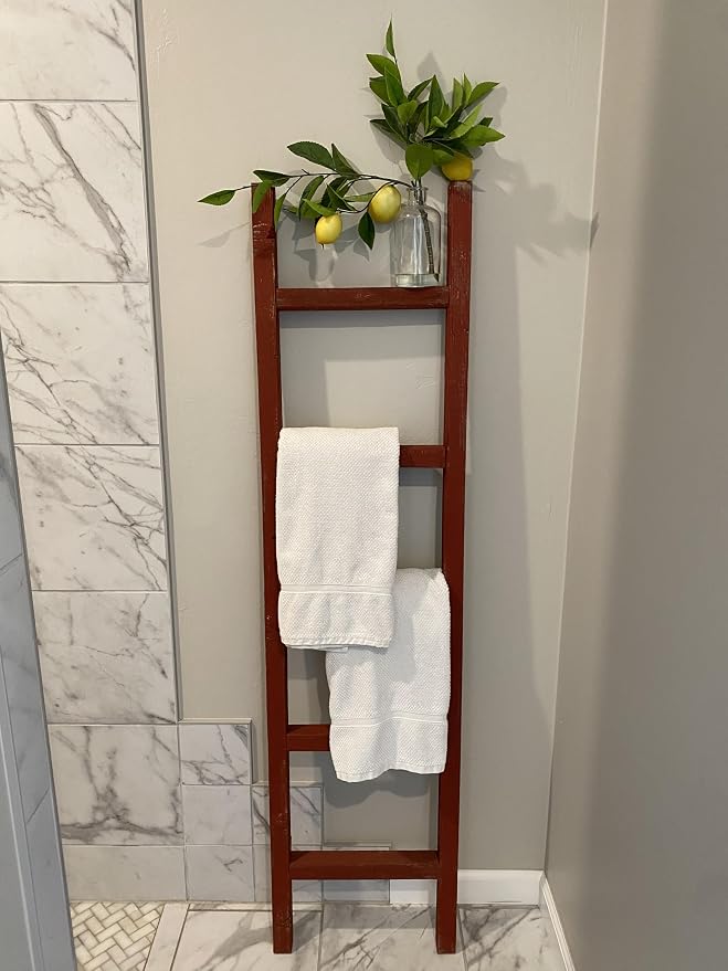 BARNWOODUSA Rustic Farmhouse Decorative Ladder - Our 6 ft Ladder can be Mounted Horizontally or Vertically and is Crafted from Upcycled Wood No Assembly Required Red