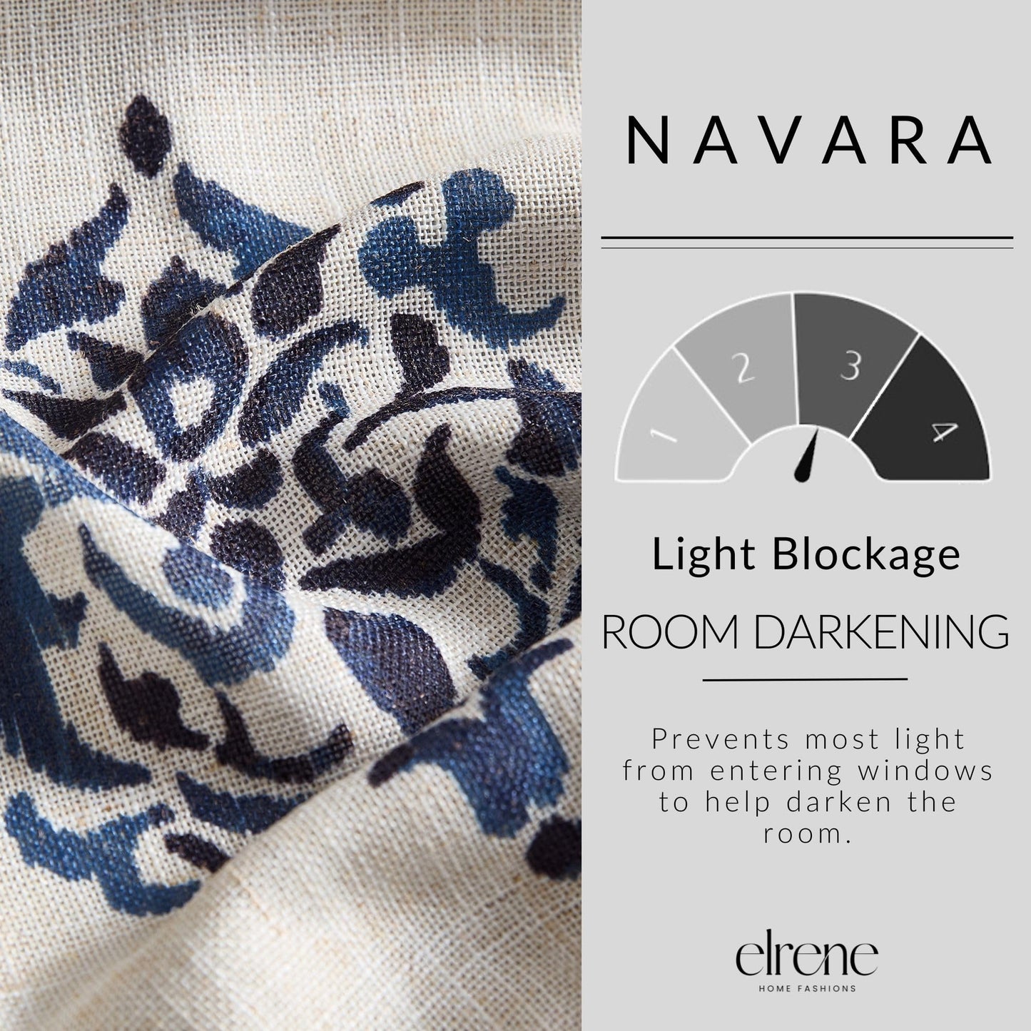 Elrene Home Fashions Navara Medallion Room-Darkening Window Curtain, Single Panel, 52" x 84" (1 Panel), Navy