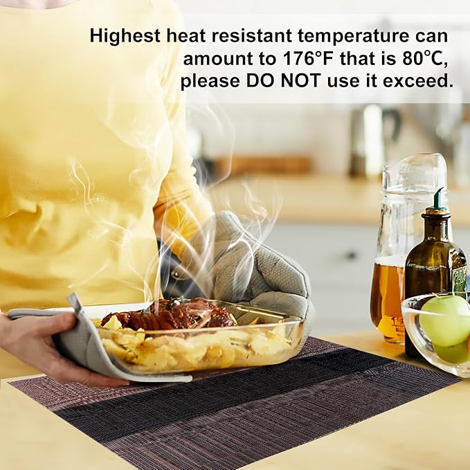 Aofmee Table Runner and Placemats Set of 6 Washable, Heat Resistant Place Mats with Table Runner, Woven Vinyl Table Placemats for Dining Table, Stain Resistant Kitchen Table Mats Sets, Easy to Clean