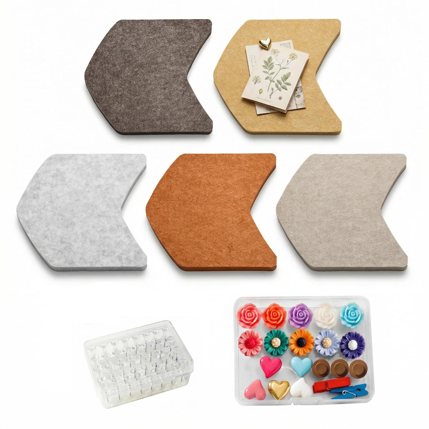 5 Pack Cute Cork Board Tiles,Shaped Felt Bulletin Board Tiles with No Damage Adhesive Strips,Pin Cork Board Alternative,Cubical Wall Art Decor Bulletin Board for Office,Classrooms,Home (Boho Style)