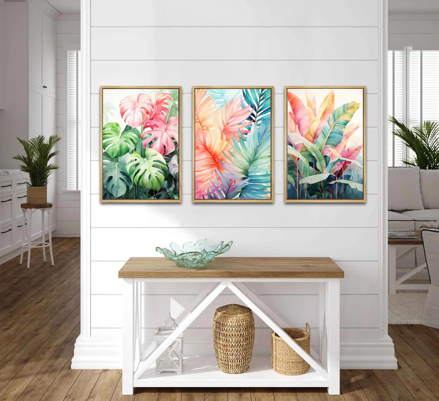 Uofnvrji 3pcs Tropical Botanical Canvas Wall Art Monstera Leaves Posters Botanical Prints Bohemian style Wall Decor Pictures Palm Leaves Paintings for Bathroom living room Decoration Unframed