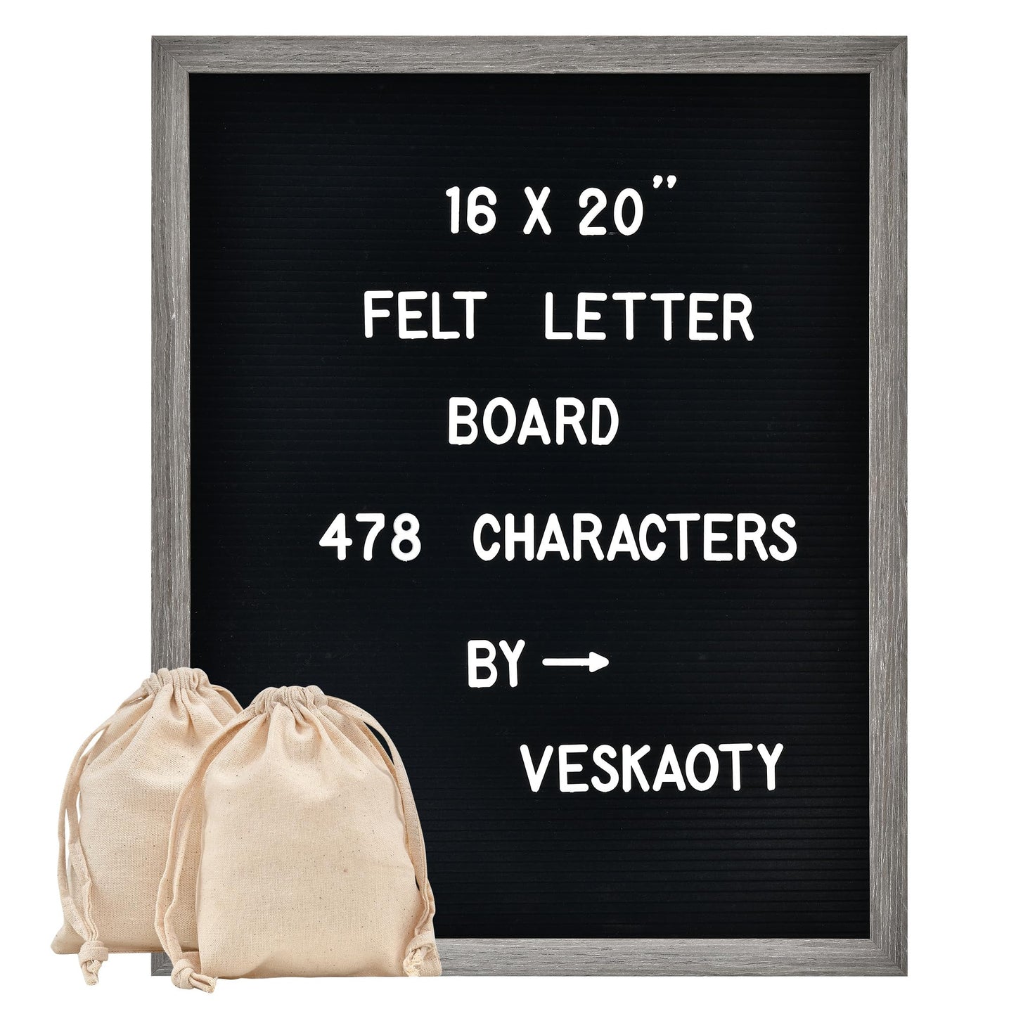 Felt Letter Board with 478 Letters, Numbers & Symbols - 16 x 20 inch Large Changeable Message Board with Wooden Frame Wall Mount Hook,2 Canvas Bags,Wood Stand (Black Board & Wood Frame)