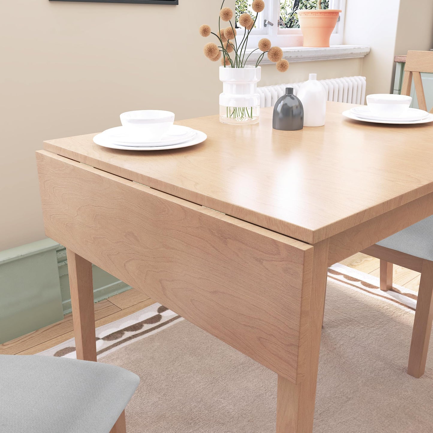 Merax Wooden 29"- 45" Folding Kitchen Table with Drop Leaf for Living Room, Kitchen, Dining Room, Small Space, Natural
