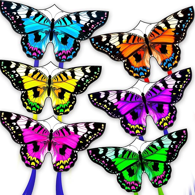 Butterflys for Kids, Beautiful Kite Easy to Fly for Beginners with 328 ft Line & Line Winder (1m-Tiger Spotted Butterfly-(6sets), 6)