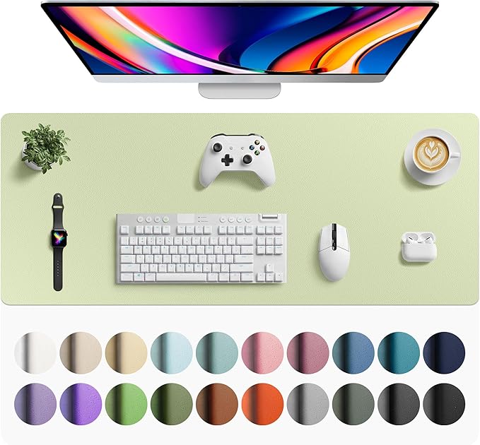 Aothia Faux Leather Desk Mat - Large Mouse Pad, Non-Slip PU Leather Blotter, Waterproof Writing Surface for Office and Home (Grass Green, 42" x 17")
