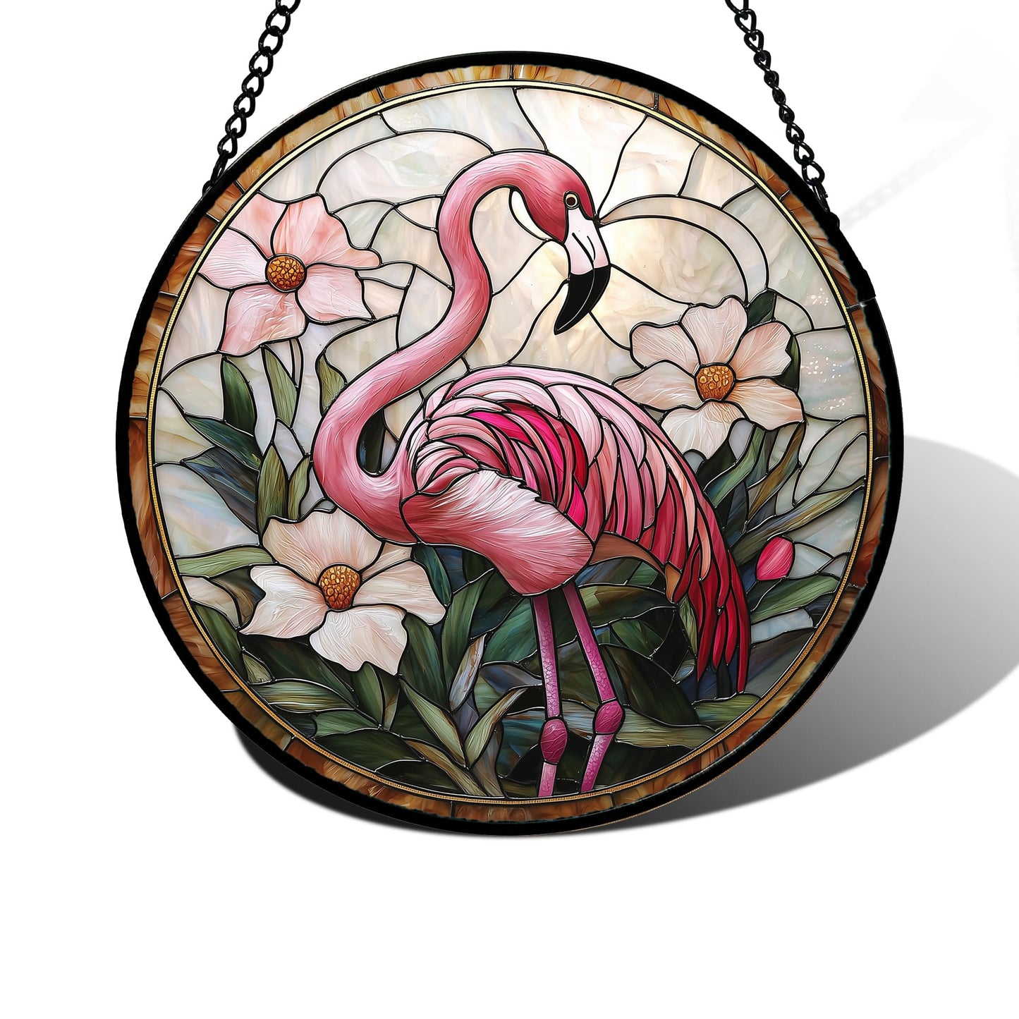 DASTOLL Stained Glass Window Hanging, Flamingo Flower Sun Catchers Diamond Glass Panel Hangings Pink Suncatcher Decor for Birthday for Women, Men, Wife, Aunt, and Mom 6.3 in