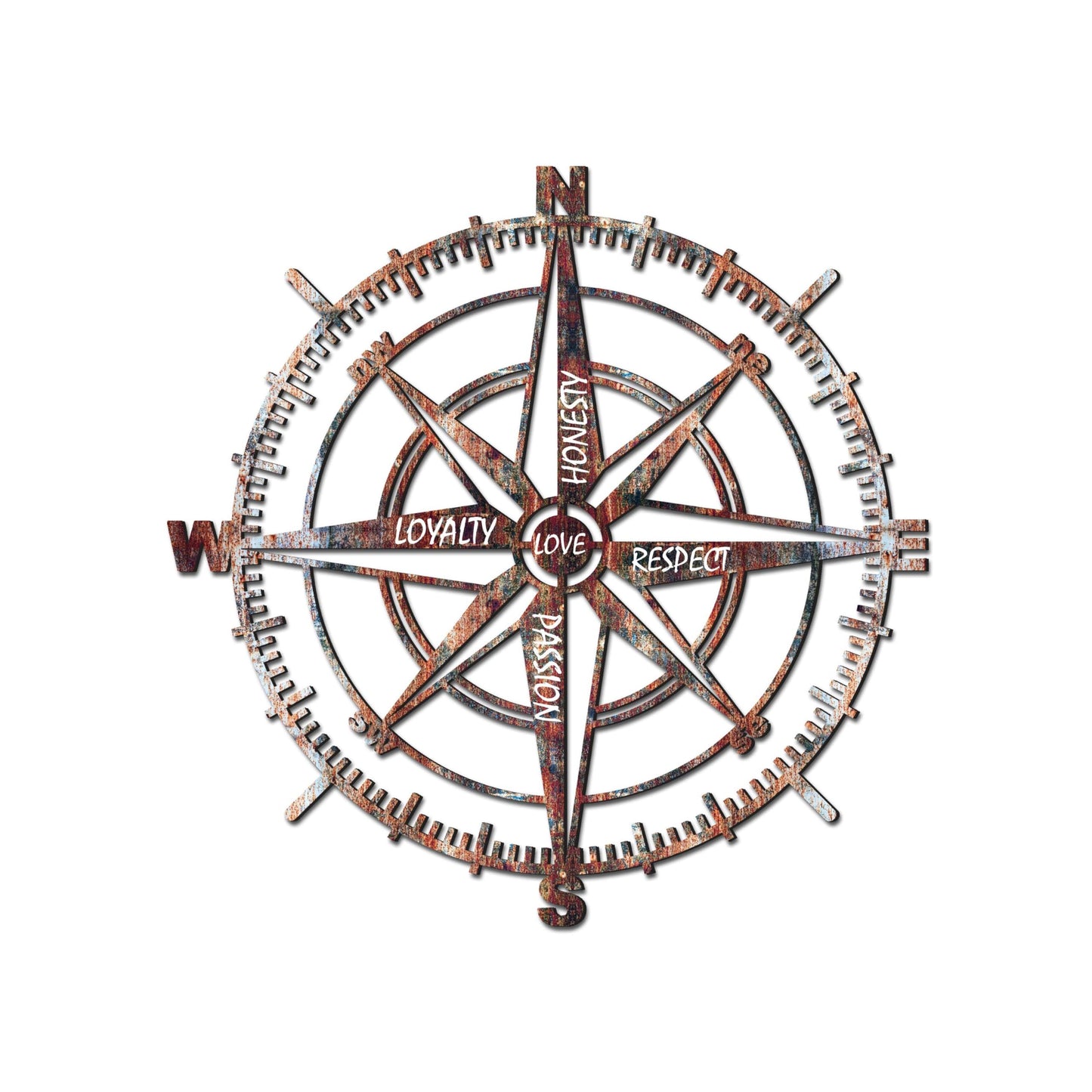 Venovez Compass Wall Decor with Inspirational Words Laser-Cut Metal - Wood Art with Digital Print, Nautical Home Decoration for Living Room, Office, or Gifts