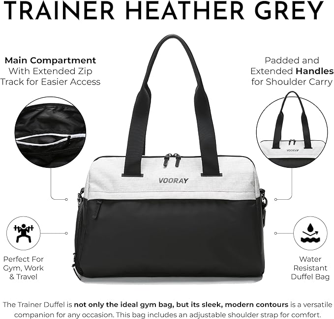 Vooray 25L Trainer Duffel Bag ??Lightweight Travel Duffel for Women and Men with Shoe Pocket, Workout Bag, Weekender for Overnight, Football, Traveling, or Hospital Use