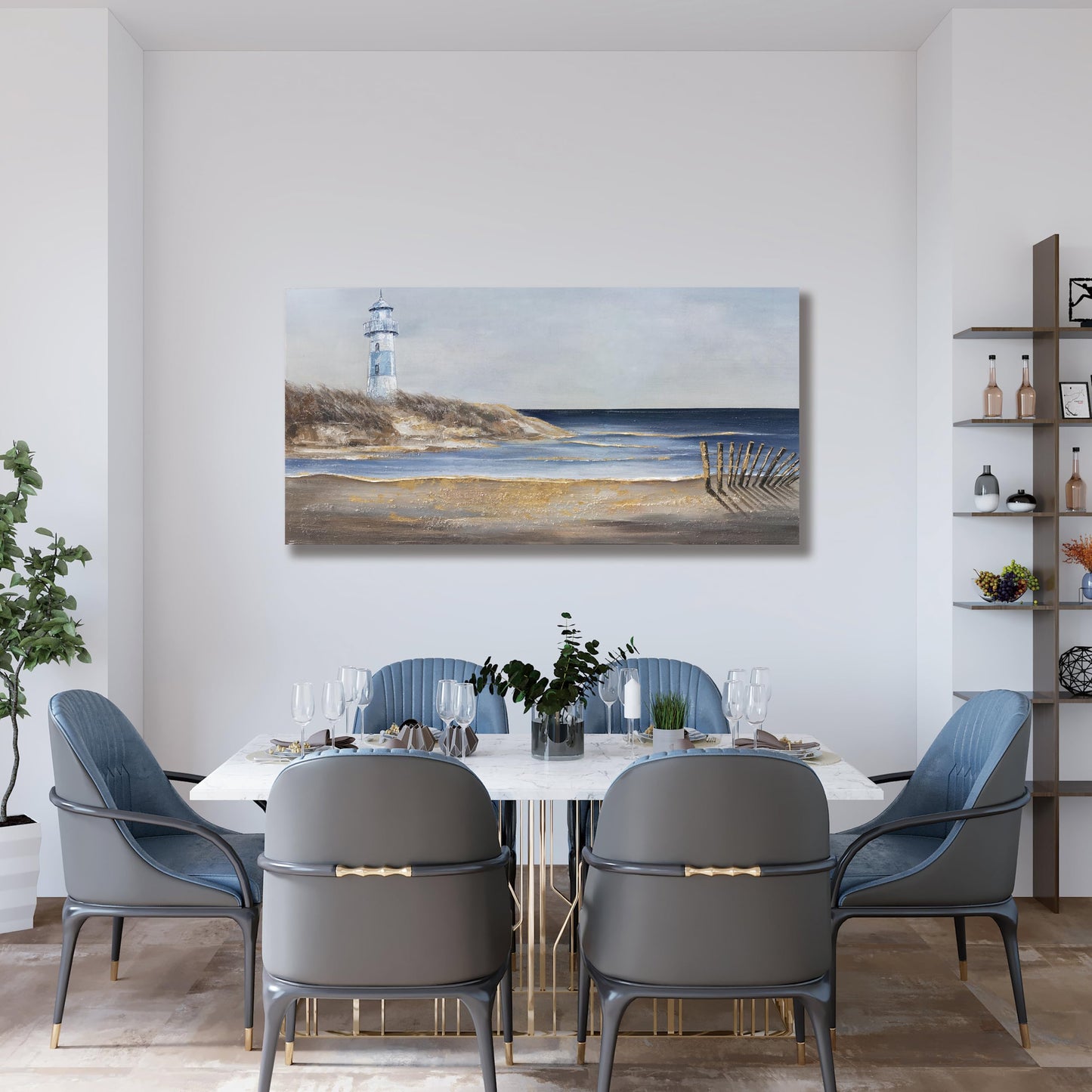 Yuaxker Ocean Art Wall Blue and Gold Ocean Canvas Painting Large Modern Aesthetic Pictures Wall Decor for Living Room Bedroom Dining Room Office Home Decor Artwork Easy to Hang 30x60 inch