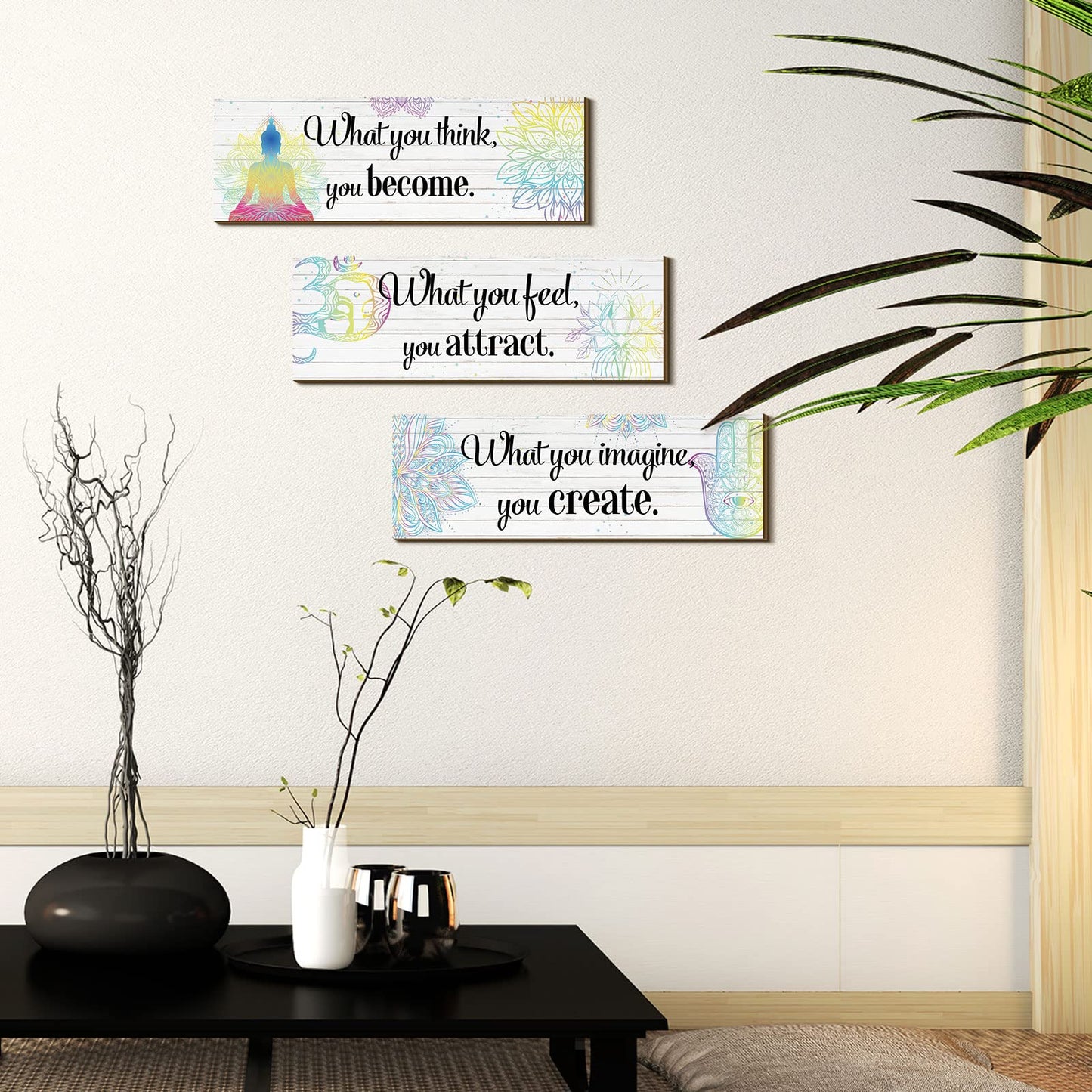 Yerliker 3 Buddha Decor Buddha Wall Art Meditation Room Chakra Decor for Bedroom Zen Quotes Wall Decoration Spiritual Gift Hanging Buddhism Spa Room Decoration Yoga Art for Women(White)