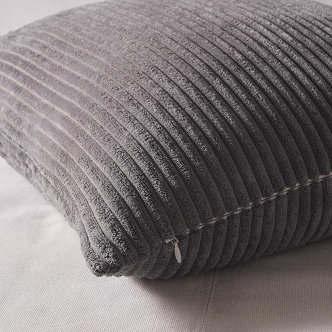 Topfinel 55x55cm Gray Set of 4 Corduroy Pillow Covers Cushion Cover Decorative Cushion Cover Sofa Cushion Deco for Sofa Bedroom Living Room Balcony Children Gradient