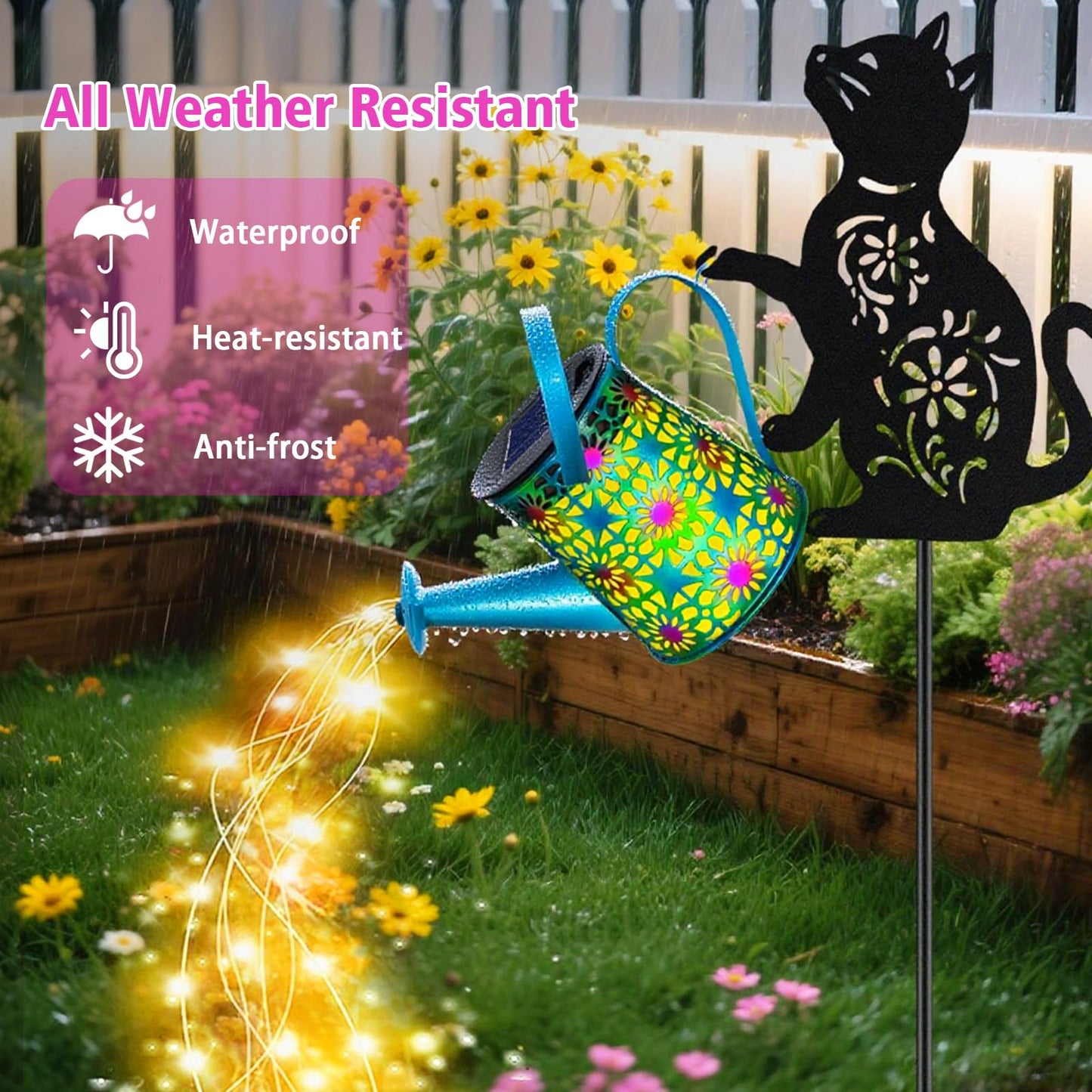 yulloyello Black Cat Solar Watering Can Lights, Birthday Gifts for Women Mom Christmas, Yard Decorations Outdoor Waterproof, Blue Metal Hanging Lantern Solar Lights Garden Decor Patio Pathway, 2 Pack