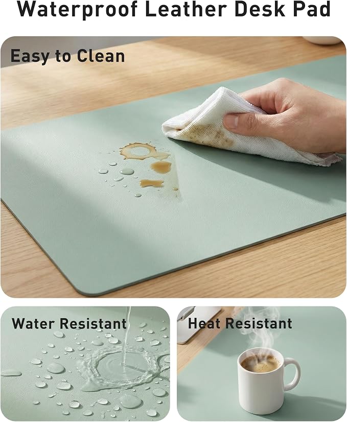 Aothia Faux Leather Desk Mat - Large Mouse Pad, Non-Slip PU Leather Blotter, Waterproof Writing Surface for Office and Home (Light Blue, 42" x 17")