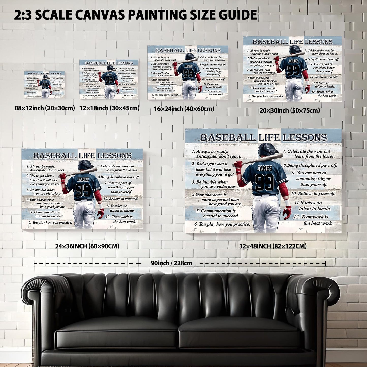 KiKiLuna Personalized Baseball Life Lessons Canvas, Custom Player Name Number Wall Art, Baseball Player Gift, Bedroom Canvas Decor, Baseball Memorabilia for Boys Teens