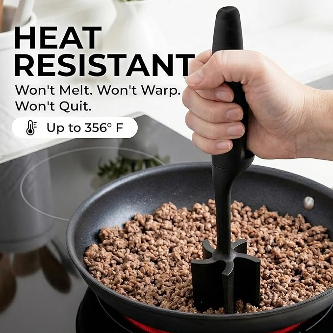 Zulay Kitchen Ground Meat Chopper Tool – 5-Blade Nylon Meat Chopper for Ground Beef, Non-Toxic Food Safe Meat Masher & Breaker, Heat Resistant to 180°C, Dishwasher Safe – Black