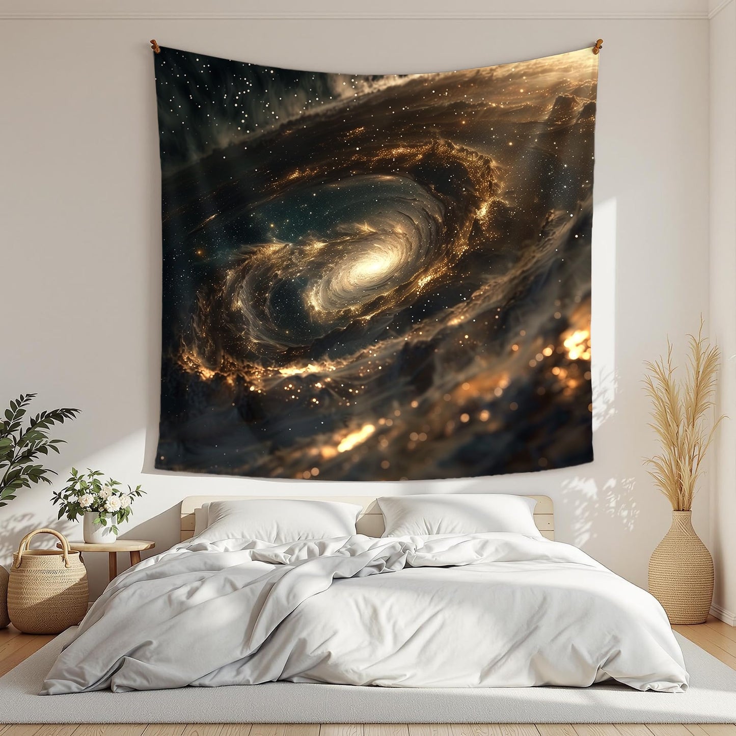 Xolytar Golden Galaxy Tapestry for Ceiling – Cinematic Black Hole & Nebula Space Wall Art, Warm Tone Universe Starry Sky Wall Hanging for Bedroom, Sci-Fi Decor (60x50)