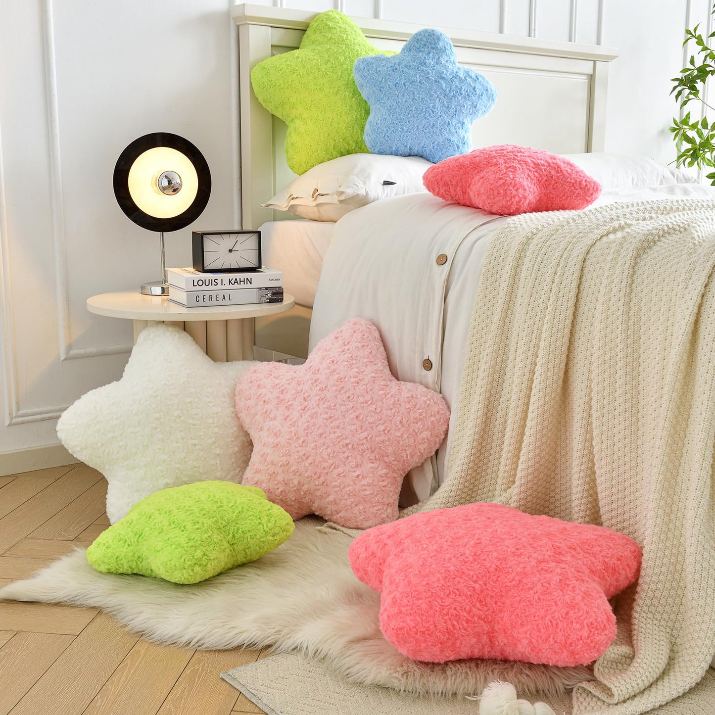 ZCNYCLAM Star Pillow, 14.9" Star Shaped Plush Pillow for Couch Bed Sofa, Cute Decorative Throw Pillows with Soft Faux Fur Room Decor for Bedroom Living Room (White)