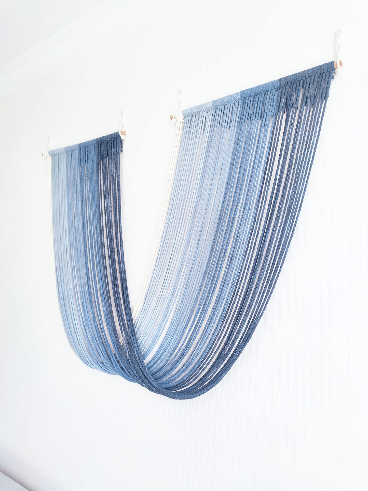 QULBUJ Dip Dye Large Macrame Wall Hanging Tie-Dye Yarn Tapestry Home Boho Wall Decor Ombre Art Headboard Bedroom Living Room 52" Wx34 L (Blue)