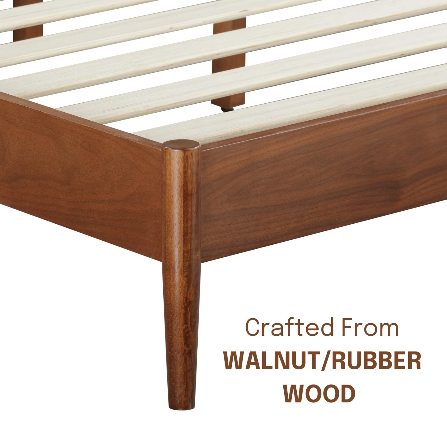 NTC Lupin Wooden Bed Frame with Headboard and Natural Rattan, Solid Oak/Rubber Wood Foundation with Silent Slats, 1000 Lb Capacity, Effortless Assembly (Natural Cane - Dark Walnut, Queen)