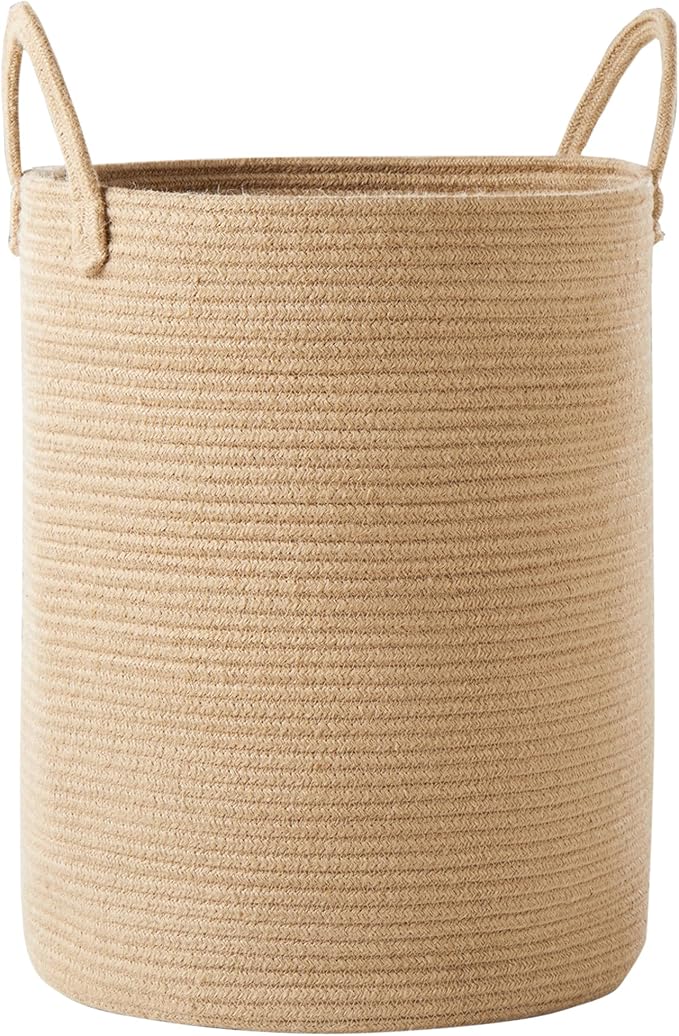 60L Jute Woven Laundry Hamper Basket Wicker Rope Clothes Hamper Tall Rattan Blanket Basket in Living Room Bedroom 15Dx20H Inches Large