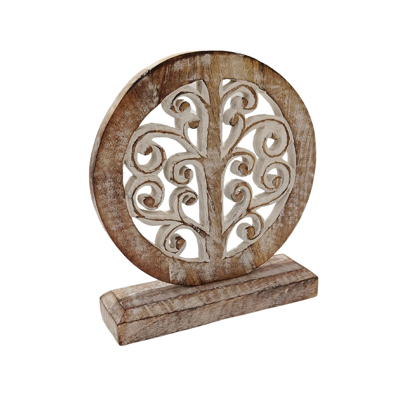 VANIYA CRAFTS® Handmade Wooden Tree of Life Sculpture – Carved Table Decor Statue for Home, Office, Bedroom, or Living Room | Gift Decoration (Antique White)