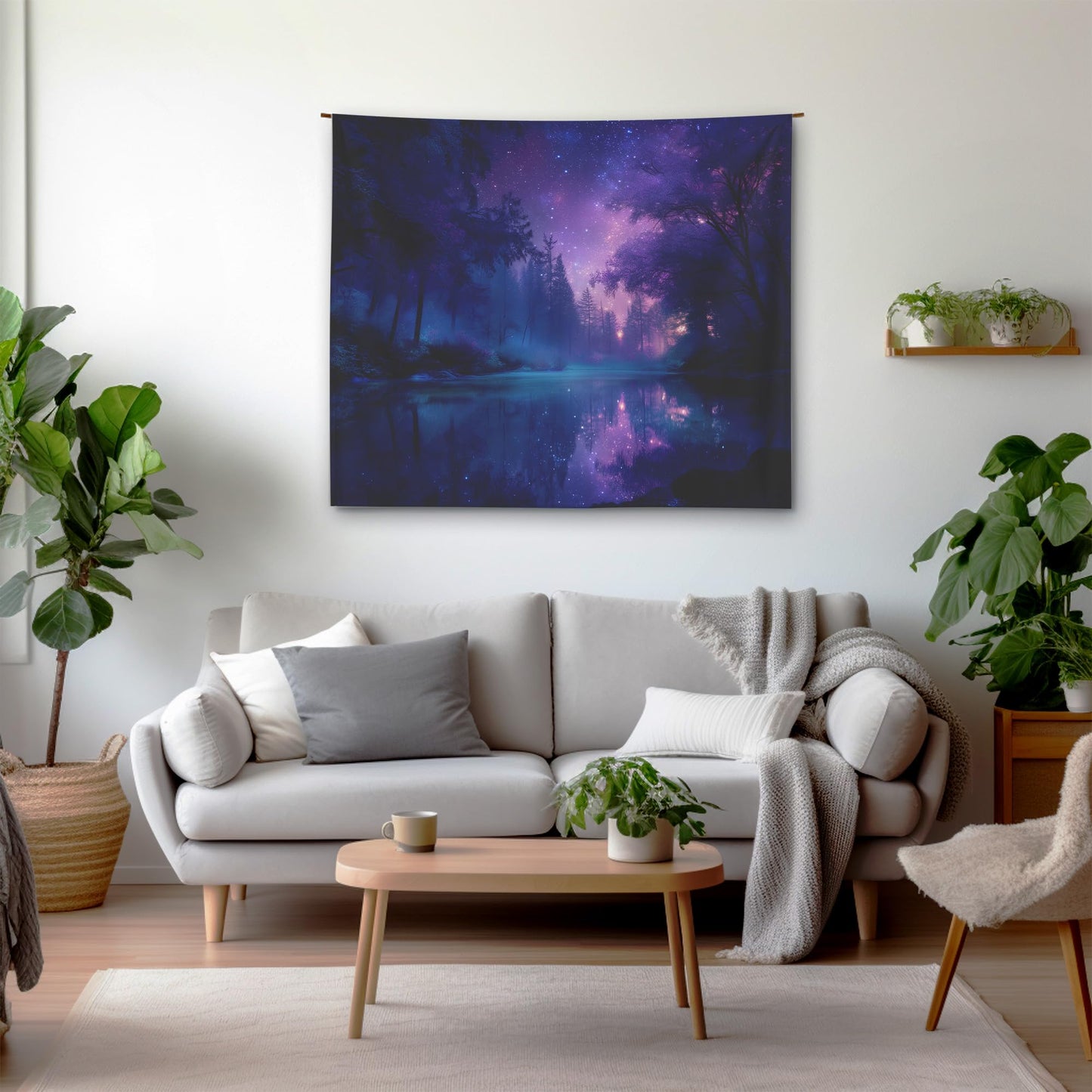 Xolytar Purple Galaxy Forest Tapestry - Starry Night Sky with Misty Trees & Lake Reflection, Dreamy Indie Aesthetic, Cosmic Wall Art for Teen Girls Bedroom Dorm Decor (50x60)