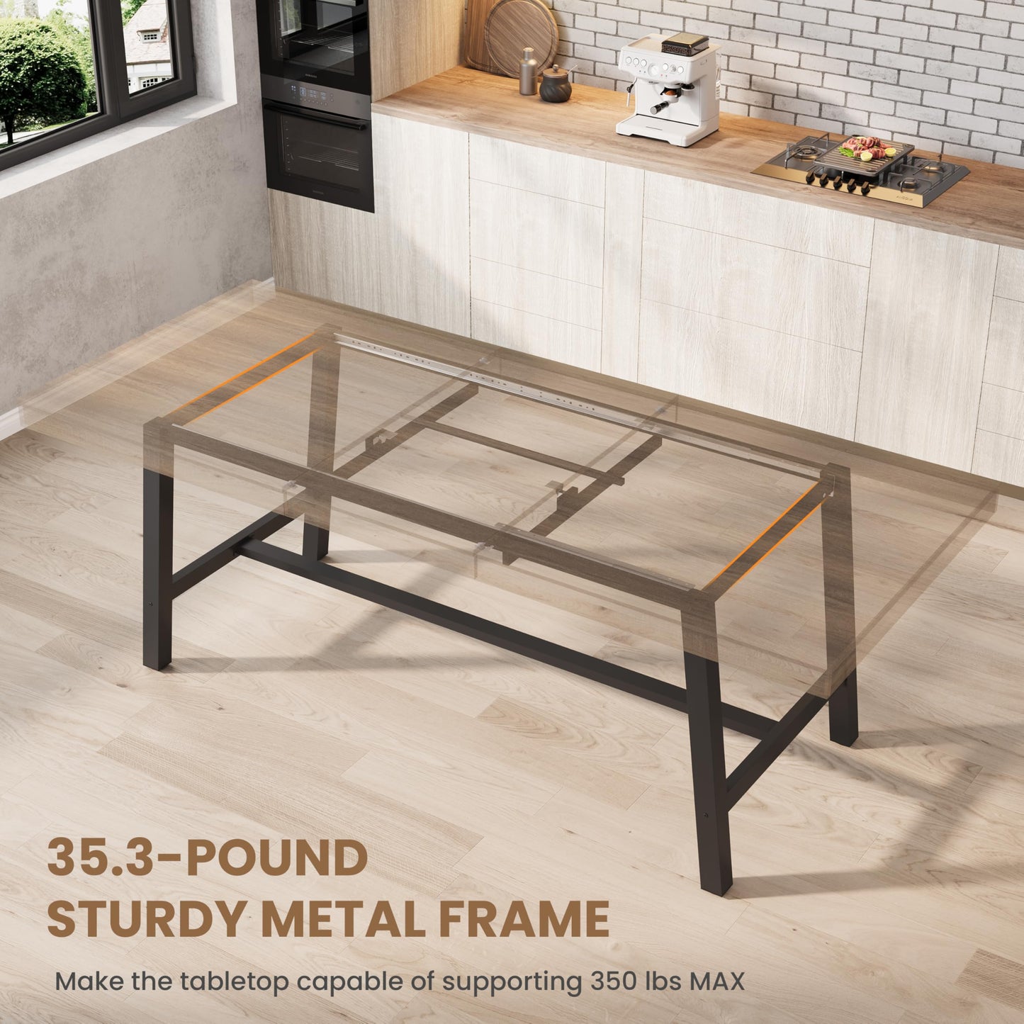 GarveeHome 63-83" Extendable Dining Table, Industrial Rectangular Dining Room Table for 6-8 People, Expandable Kitchen Table with Heavy Duty Metal Frame for Dining Room, Kitchen & Parties, Rustic Pear