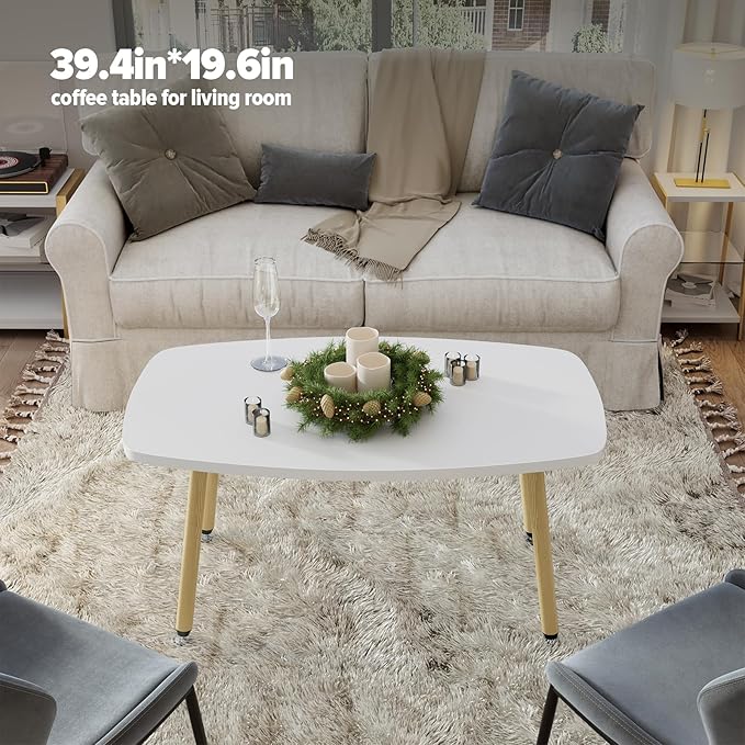 WOHOMO Folding Coffee Table 39.3'' White Coffee Tables for Living Room Portable Simple Modern Rectangular Center Table for Small Spaces, No Assembly, White
