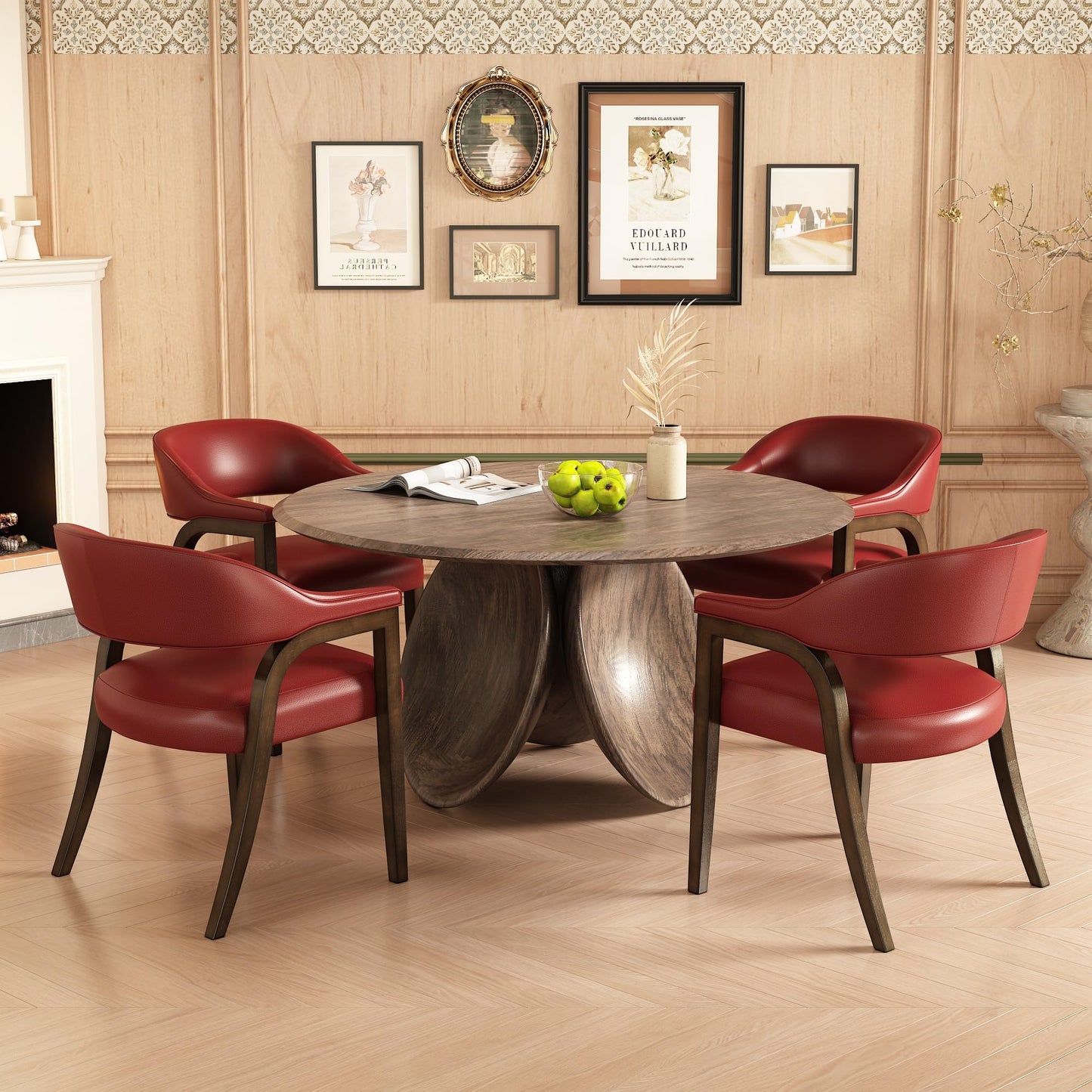 JESONVID Upholstered Barrel Dining Chair Set of 2, 17.72" H Faux Leather Dining Room Chair with Arms Open-Back Dining Chairs w/Wood R Legs Comfy Accent Side Chairs for Home Kitchen, Wine Red
