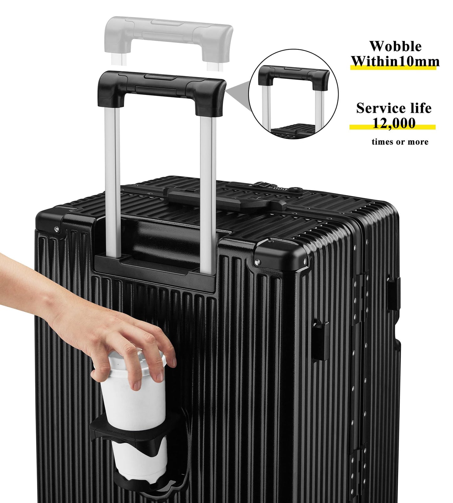 feilario 30in Super Large Captain Aluminum Frame Hardside Spinner Wheels Luggage, Zipperless Checked Suitcase with Front Compartment/Cup Holder/Phone Holder