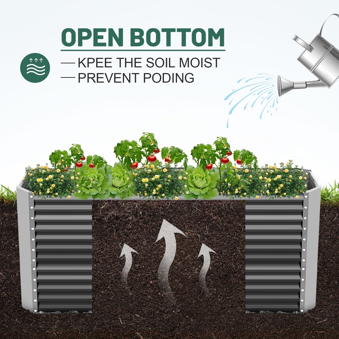 Land Guard 8x4x3ft Rectangular Galvanized Raised Garden Beds, Large-Capacity Metal Planter Box Outdoor, Durable Deep Raised Garden Bed 3ft Tall, Raised Beds for Gardening Vegetables, Modern Gray