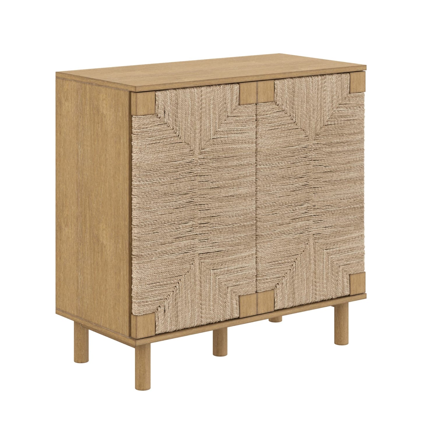 Nathan James Beacon Accent Natural Sideboard Storage Cabinet TV Stand in Light Wood with Adjustable Interior Shelf and Seagrass Doors, for Hallway, Entryway or Dining Room, Light Brown, Set of 2