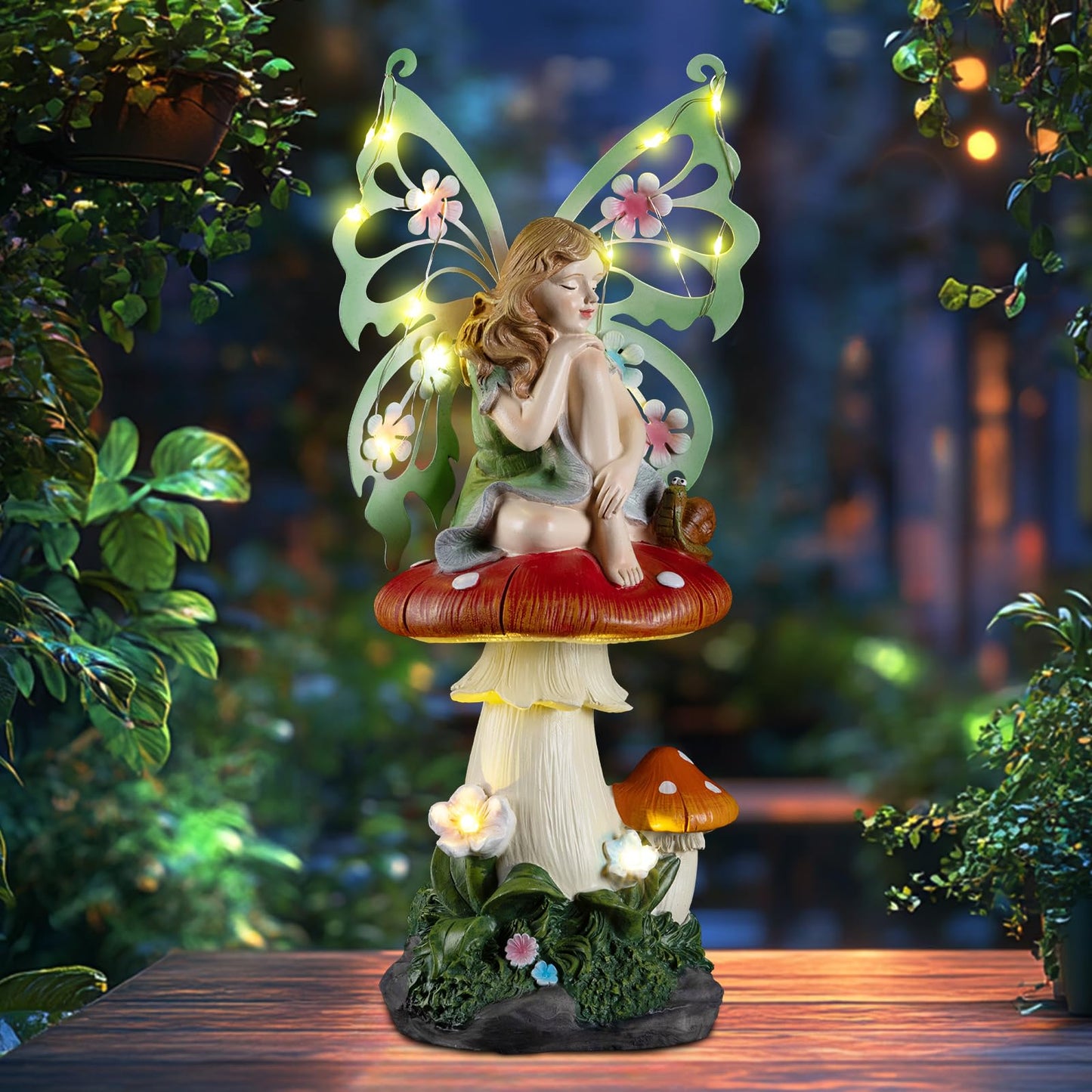 twinbling Solar Fairy Garden Decor Flower Fairies Mushroom Figurines with Snail Decor Gifts for Women Mom Miniature Fairy Figurine for Lawn Garden Patio Yard Decorations Outdoor Statue