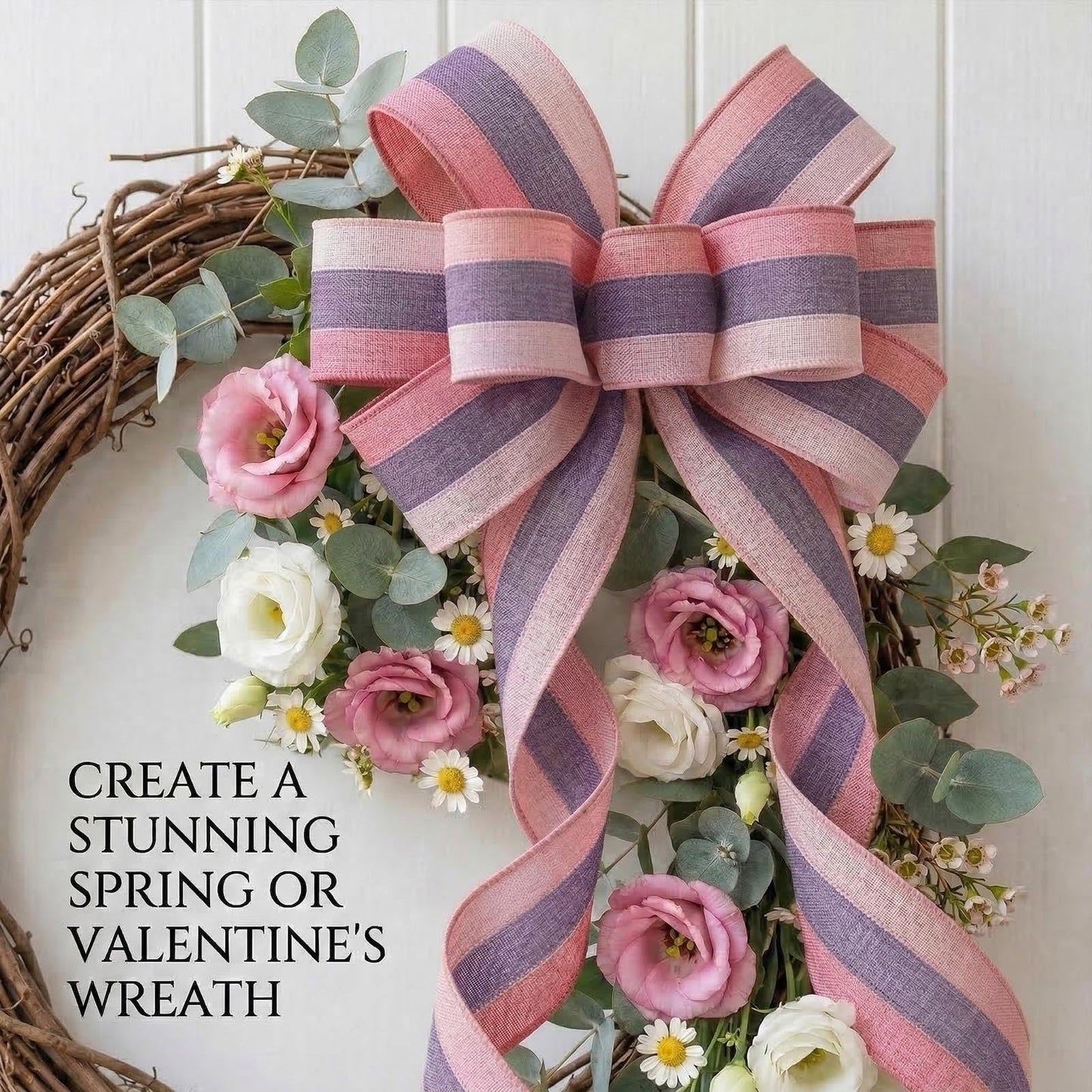 Vickasi Holiday Bow Ribbons for Holiday Birthday Accessory Decor, Spring Pink Purple Stripe Wired Edge Ribbons for Bow Making, Baby Shower Ribbon Bows