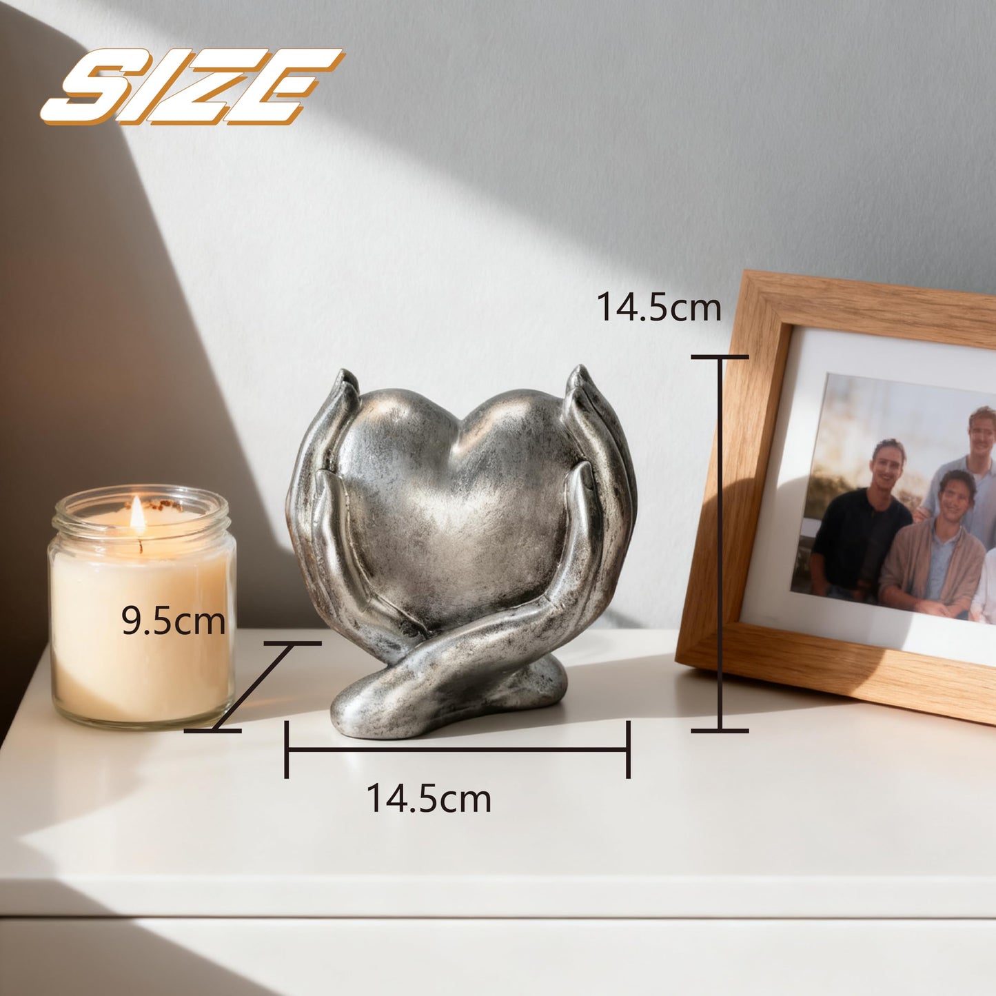 Silver Heart Hands Sculpture Love Centerpieces Aesthetic Statue and Sculpture Living Room Bedroom Bookshelf Coffe Table Boho Wedding Accents Decorations, Knick Knacks Home Decor for Shelves para