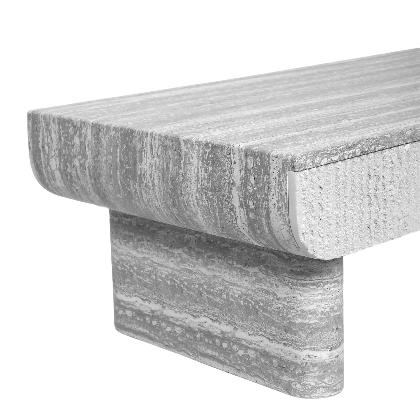 KEIKI 47" Coffee Table with Fluted Drawer, Oval Wood Coffee Table with Faux Marble Tabletop for Living Room or Office, Stylish Accent Table for Apartment or Studio, Beige Gray