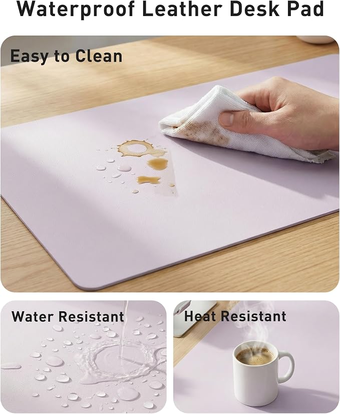 Aothia Faux Leather Desk Mat - Large Mouse Pad, Non-Slip PU Leather Blotter, Waterproof Writing Surface for Office and Home (Soft Lavender, 40" x 24")