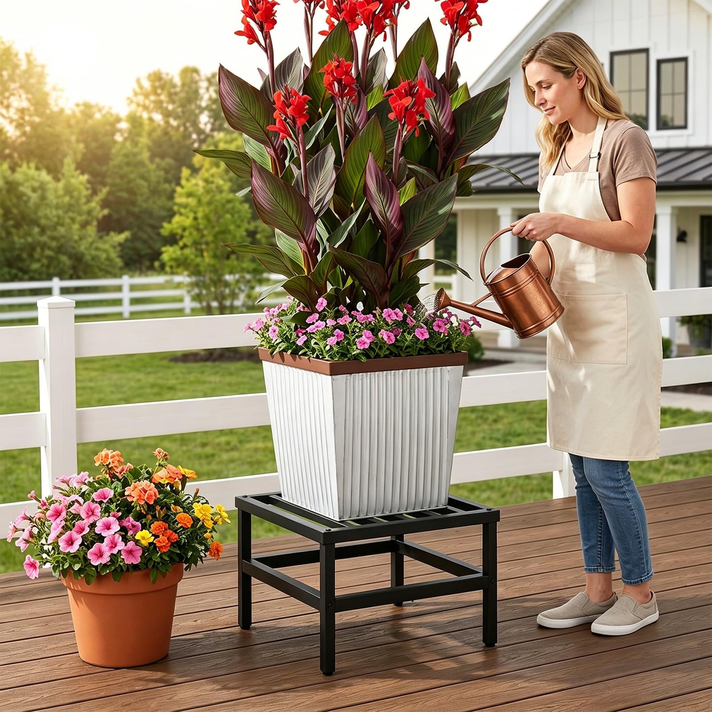 LLAXERGU Plant Stand Outdoor Indoor, 2 Pack 16 Inch Large Metal Plant Stand Outdoor Heavy Duty Plant Stands Flower Pot Stand Wrought Iron Pedestal Stand for Garden Patio Living Room