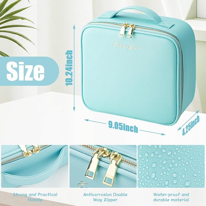 Extrei Gent Makeup Travel Train Case with Mirror LED Light 3 Adjustable Brightness Large Cosmetic Bag Portable Storage Adjustable Partition Waterproof Makeup Brushes Make up Jewelry Gift for Women