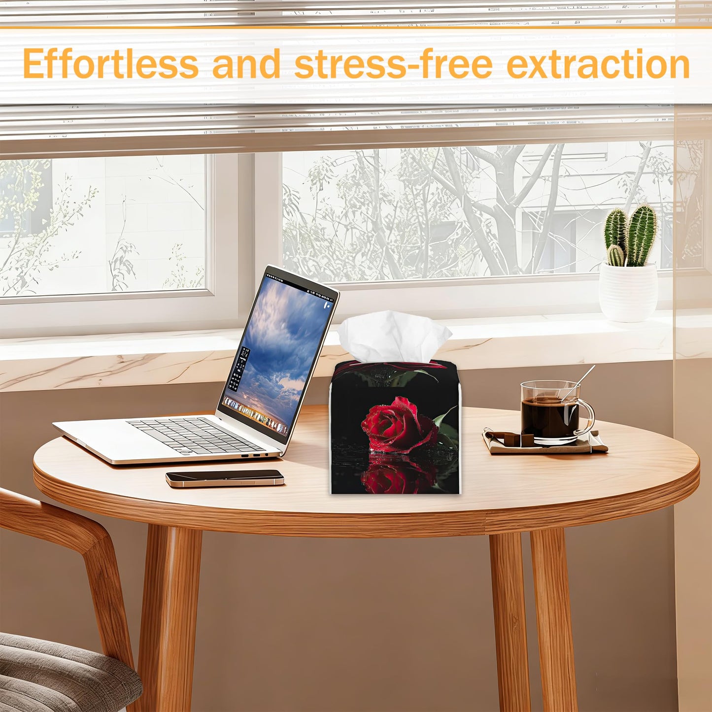 2 Pcs Tissue Box Cover Square Leather Tissue Case Holder Facial Paper Organizer Decorative for Bathroom Kitchen Car Office Home Decor (Rose Flowers Valentines Day)