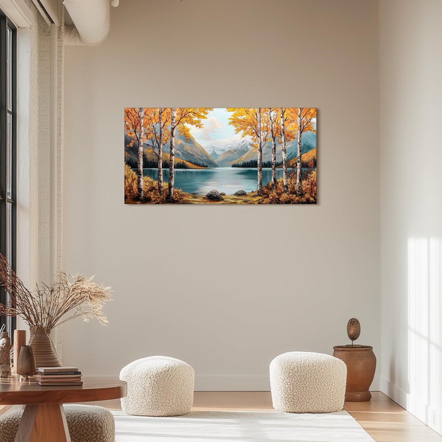 SLYCAY Large Landscape Wall Art Prints, Goden Birch Tree Forest Canvas Painting Pictures, Nature Lake Mountain Wall Farmhouse Decor, Modern Artwork Living Room Bedroom Bathroom Office 20"X40"