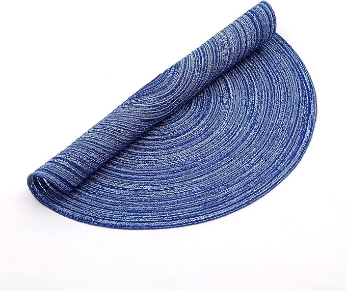 SHACOS Round Braided Placemats Set of 8 Round Table Mats for Dining Tables Washable Fabric Kitchen Table Place Mats (Blue White, 8)