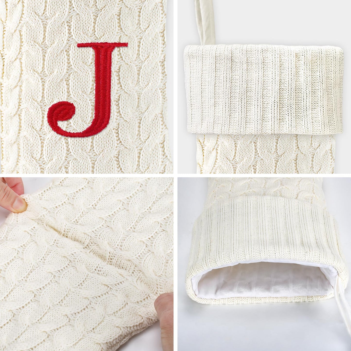 Yoochee 21 Inches Knitted Christmas Stockings with Initials, Large White Custom Monogram Embroidery Christmas Stockings with Letter, Personalized Xmas Decoration for Holiday Family Party-M