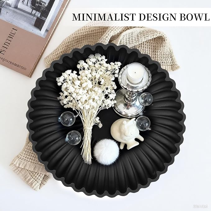 Hanobe Black Decorative Bowl Decor: Modern Ruffle Key Tray for Home Living Entryway Coffee Tables Centerpiece - Fruit Bowls for Dinning Kitchen Counter