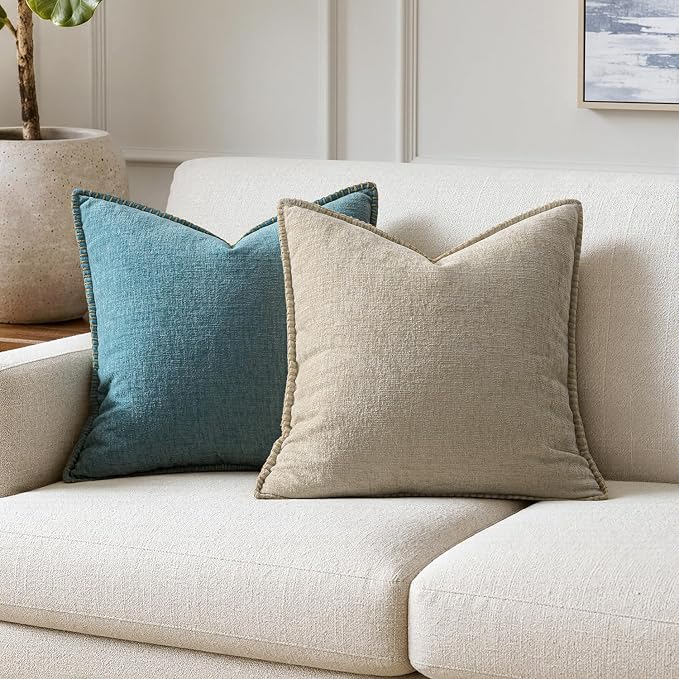 MIULEE Pack of 2 Couch Throw Pillow Covers 20x20 Inch Light Taupe Farmhouse Decorative Pillow Covers with Stitched Edge Soft Chenille Solid Dyed Spring Pillow Covers for Sofa Bed Living Room