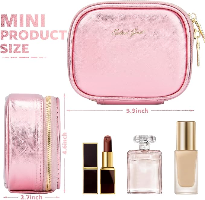 Mini Makeup Bag with Led Mirror,Small Travel Make up Bag 3 Light Modes Adjustable Brightness, for Women Organizer Cosmetic Bag, Portable Travel Train Toiletry Bag, for Pool Parties Work Touch-Ups
