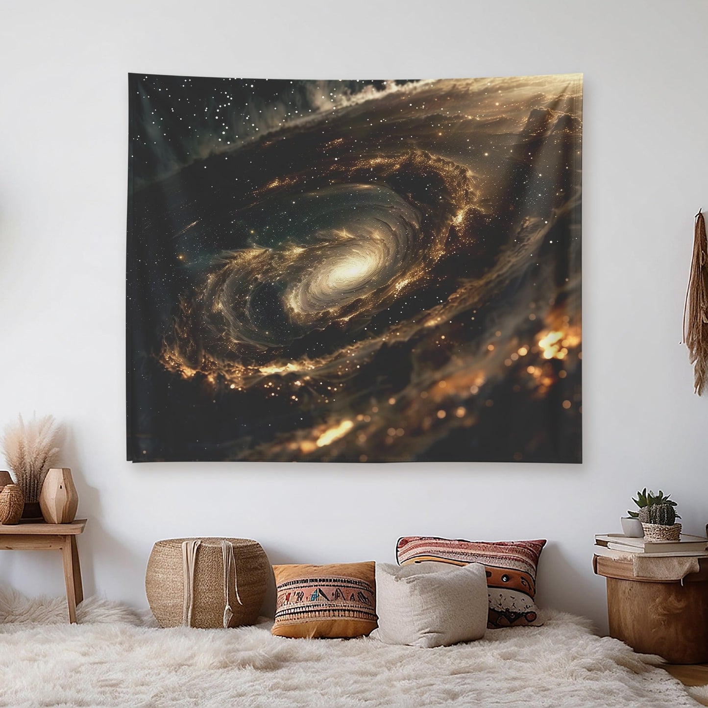 Xolytar Golden Galaxy Tapestry for Ceiling – Cinematic Black Hole & Nebula Space Wall Art, Warm Tone Universe Starry Sky Wall Hanging for Bedroom, Sci-Fi Decor (60x50)