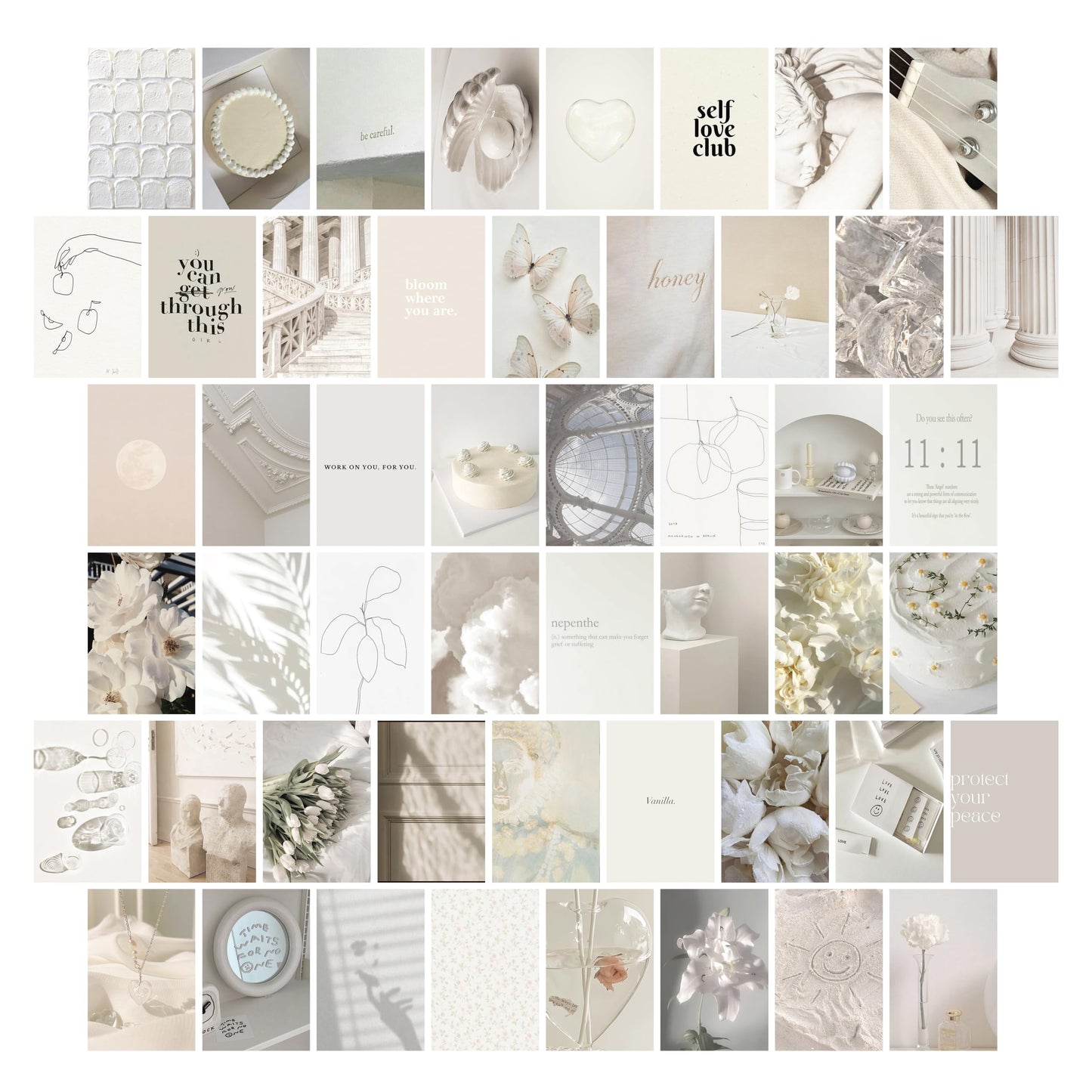 TwoDays Vanilla Girl Aesthetic Room Decor, Clean Girl Aesthetic Wall Collage Kit Pictures for Dorm, Neutral Posters, Cream Wall Art Prints for Bedroom.(Set of 50, 4" × 6")